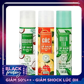 Combo Son Trà Xanh + Son Gấc + Son Dừa Dưỡng Môi, Giảm Thâm, Hồng Môi Milaganics (4.5g / Cây)