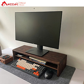 Kệ Màn Hình Máy Tính Monitor Màu Nâu Rustic Kệ Gỗ Kê Màn Hình Uốn Cong Có Ngăn Kéo Độc Đáo Sang Trọng Anzzar-09 - gỗ tần bì nguyên khối - DxRxC=60cmx20cmx12cm