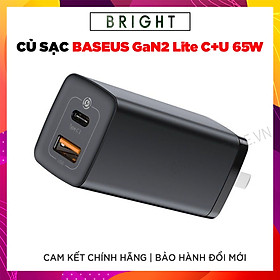 Củ Sạc Siêu Nhanh, Nhỏ Gọn Baseus GaN2 Lite Quick Charger 65W ( Type-C + USB Port) - Hàng Chính Hãng