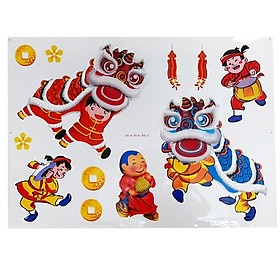 DECAL TRANG TRÍ TẾT HỌA TIẾT NỔI 3D HÌNH MÚA LÂN
