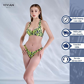 Đồ bơi nữ cao cấp  dạng hai mảnh lưng thấp áo gọng - Xanh NEON - VS163_NEO