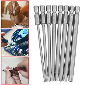 8Pcs 1/4 Hex Shank T8-T40 100mm Long Steel Screwdriver Head Torx Flat Bit Magnetic Security Star Bits Set Tool