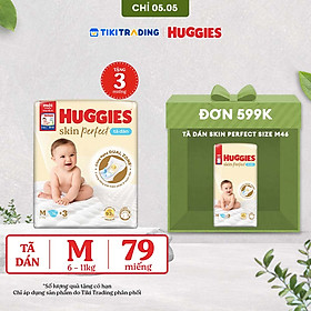 Tã/bỉm dán sơ sinh Huggies Skin Perfect M 76+3 miếng với 2 vùng thấm giảm kích ứng da