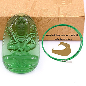 Mặt Phật Hư không tạng thuỷ tinh xanh lá 3.6 cm kèm móc và vòng cổ dây cao su xanh lá, Mặt Phật bản mệnh