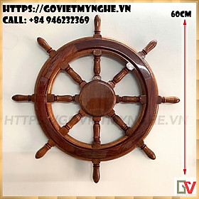 Mua Mô hình bánh lái tàu gỗ trang trí treo tường - Vô lăng tàu gỗ trang trí Ø60cm - Gỗ căm xe tự nhiên
