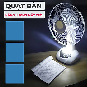 Quạt Bàn Năng Lượng Mặt Trời Đa Năng - Quạt Mát, Sạc Pin Điện Thoại, Đèn Led Chiếu Sáng