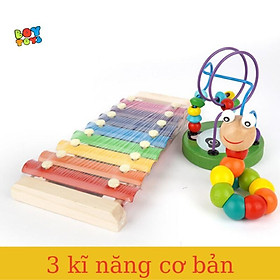 Combo 3 món đồ chơi giáo dục cho bé: Sâu xoắn, luồn hạt, đàn 8 hợp âm ươm mầm trí tuệ