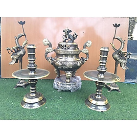 Mua Bộ đỉnh đồng ngũ sự cao 50cm hoạ tiết hoa sòi chất liệu bằng đồng