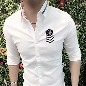 Áo sơ mi nam dài tay logo sọc viền cổ