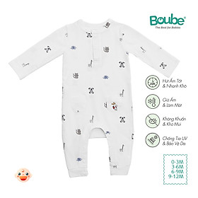 Bộ bodysuit, liền thân cài thẳng dài tay 2 túi họa tiết xinh xắn cho bé Boube, vải Cotton organic thoáng mát- Size 0-12M