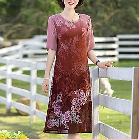 Đầm Suông Nhiều Size Tuổi Trung Niên Kiểu Đầm Dáng Suông Chữ A In Hoa Nhỏ ROMI 3303