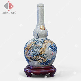 Nậm thờ 2 bầu Men Rạn Đắp Nổi họa tiết RỒNG