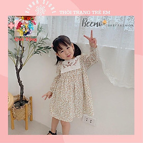 Váy đầm tay dài nhung mềm vintage bé gái màu đỏ đô MamLa