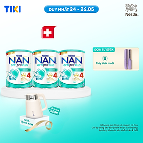 Bộ 3 lon Sữa bột Nestlé NAN OPTIPRO PLUS 4 800g/lon với 5HMO giúp tiêu hóa tốt + Tăng cường đề kháng (Bé 2-6 tuổi) - Tặng Ấm đun siêu tốc Kalpen
