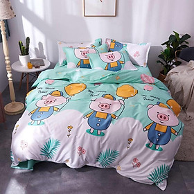 Bộ chăn ga gối cotton PL1 - Chú Lợn Cầm Bóng - Tặng kèm 1 móc khóa Houston