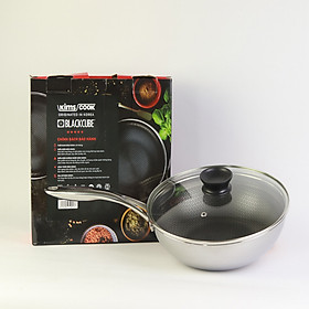 Chảo Blackcube inox 3 lớp đáy từ chống dính Kims Cook - 28cm, nắp kính