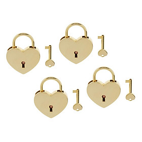 4Pcs Retro Heart Shaped Padlock with Key Suitcase Lock Gift Golden L