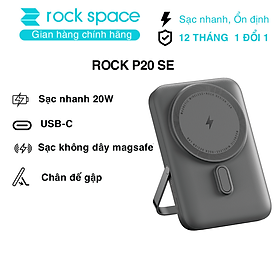Pin sạc dự phòng không dây kèm giá đỡ điện thoại Rockspace P20 SE sạc nhanh PD 20W 10000mAh - Hàng chính hãng bảo hành 12 tháng