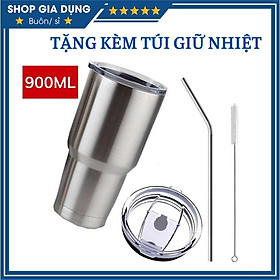 Cốc Giữ Nhiệt Thái Lan 900ml - Tặng Kèm Ống Hút Inox + Túi Giữ Nhiệt + Nắp Chống Tràn + Cọ Rửa