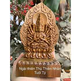 Mua Tượng bản mệnh phật thiên thủ thiên nhãn hợp tuổi (tý) bằng gỗ bách xanh thơm nức khắc hai mặt kt 14×8×4cm