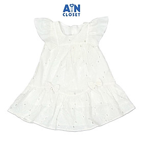 Đầm bé gái họa tiết Hoa Quỳnh Trắng cotton thêu - AICDBG57VRLH - AIN Closet