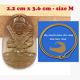 Mặt Phật Hư không tạng bồ tát đá obsidian ( thạch anh khói ) 3.6 cm kèm dây chuyền inox rắn vàng - mặt dây chuyền size M, Mặt Phật bản mệnh