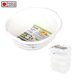 Combo Dụng Cụ Chứa Thực Phẩm: Rổ Nhựa Màu Trắng + Set 4 Hộp Nhựa 100ml - Nội Địa Nhật Bản