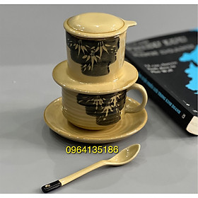 Mua Bộ phin cà phê nóng men rong vàng phẩy trúc gốm sứ Bát Tràng