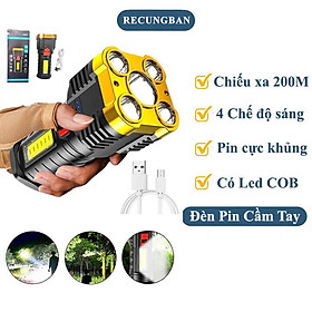 Mua Đèn pin cầm tay siêu sáng 5 bóng chiếu xa 200m  chống thấm nước  pin dung lượng cao 4 chế độ sáng
