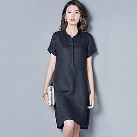 Đầm suông công sở cổ đức túi chéo, chất vải linen tự nhiên mềm mát, thời trang phong cách Hàn