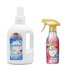 Combo nước giặt xả KiRei 2in1 hương hoa hồng 900ml + chai xịt thơm và làm phẳng quần áo hương hoa - Tặng nước tẩy vệ sinh lồng máy giặt nội địa Nhật Bản