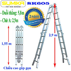 Mua Thang Chữ A  Thang nhôm gấp 4 đoạn SUMIKA SK605 (chữ A - 2.9m  chữ I - 5.8m)  14 tư thế sử dụng  làm từ hợp kim nhôm cao cấp  khóa chốt tự động - Luon Có Phụ Kiện Thay Thế