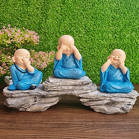 Mua Bộ Tam Không chú tiểu áo xanh dương 10cm kèm chân đế giả đá - tặng kèm 50 xu vàng mini may mắn