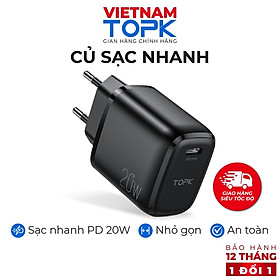 Mua Củ sạc nhanh TOPK B110P PD Công suất 20W Cổng Type C - Hàng chính hãng