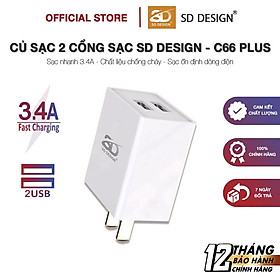 Mua Củ Sạc Nhanh 3.4A C66 Plus 2 Cổng sạc Usb SD DESIGN hỗ trợ sạc cho phone  Samsung  Xiaomi  Pin Dự Phòng