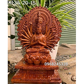 Tượng phật thiên thủ thiên nhãn bằng gỗ hương đá kt cao 35×20×15cm 