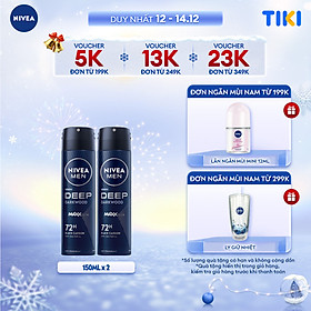 Bộ 2 Xịt Ngăn Mùi NIVEA MEN Deep Than Đen Hoạt Tính (150 ml) - 80027x2