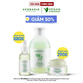 Bộ 3 chăm sóc da mụn cơ bản rau má & Diếp cá Herbario: Sữa rửa măt 200ml + Mặt nạ 30ml + Tinh chất 30ml
