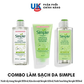 Combo Simple Làm Sạch Tẩy Trang + Sữa Rửa Mặt + Nước Hoa Hồng