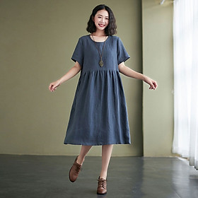 Đầm linen nữ ngắn tay dáng suông, form rộng che khuyết điểm, thiết kế cơ bản dễ mặc Đũi Việt