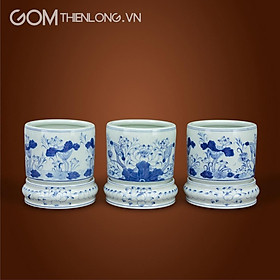 Mua Bát Hương Hàng Kỹ - Vẽ Tay Men Lam Cao Cấp - Đồ Thờ Bát Tràng  - Gốm Thiên Long - Vẽ Sen
