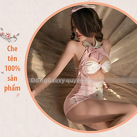 P22 Váy ngủ ôm body phối nơ kèm mũ sexy  - Đầm ngủ nữ quyến rũ - Đồ ngủ mặc nhà