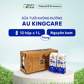 Thùng 12 Hộp Sữa tươi tiệt trùng nguyên kem AU Kingcare không đường | Hộp 1L - Nhập khẩu trực tiếp từ Úc.