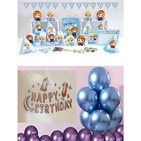 Bộ 8 món để bàn chủ đề ELSA&ANNA  và 2 sét trang trí trí sinh nhật cho bé gái giao chữ HAPPY BIRTHDAY ngẫu nhiên (Quà tặng cho bé là 2 đôi đũa trẻ em dài 20cm)