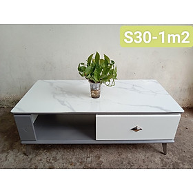 Bàn trà sofa Tundo mặt đá nhập khẩu màu trắng vân xám