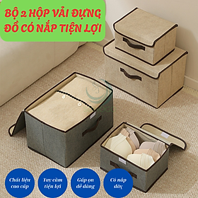 Mua Bộ 2 thùng vải  hộp vải đựng đồ đa năng -Màu Nâu Kem - Hộp vải đựng quần áo 2 size đựng quần áo  đồ lót  giày  văn phòng phẩm  đồ dùng cá nhân rất tiện lợi-Bộ 2 hộp vải đựng đồ vải canvas siêu xinh có nắp đậy  tủ vải đựng đồ hộp cái