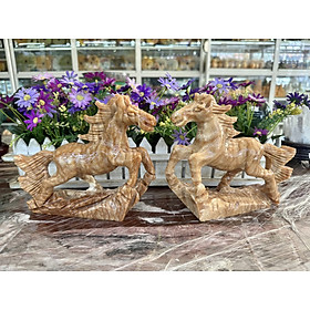 Mua Cặp Ngựa phong thủy rước công danh tài lộc đá cẩm thạch vân gỗ - Dài 20 cm