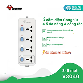 Ổ Cắm Điện Gongniu 4 Ổ Đa Năng 4 Công Tắc – Công Suất 10A/250/2500W – Trắng – Chính Hãng (N3040)