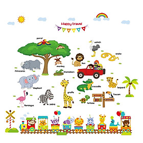 Mua Decal dán tường Combo đoàn tàu tham quan sở thú AmyShop (150 x 180 cm)