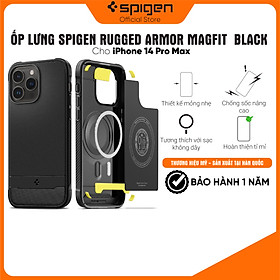 Ốp lưng Spigen Rugged Armor MagFit Black cho iPhone 14 Pro Max - Thiết kế mỏng nhẹ,hỗ trợ sạc không dây, chống sốc, bền bỉ, viền camera cao - Hàng chính hãng